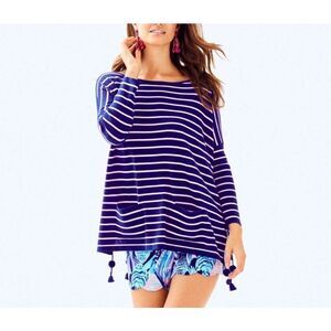 LILLY PULITZER Elba Sweater COASTAL SHELL STRIPE Twilight Blue size M